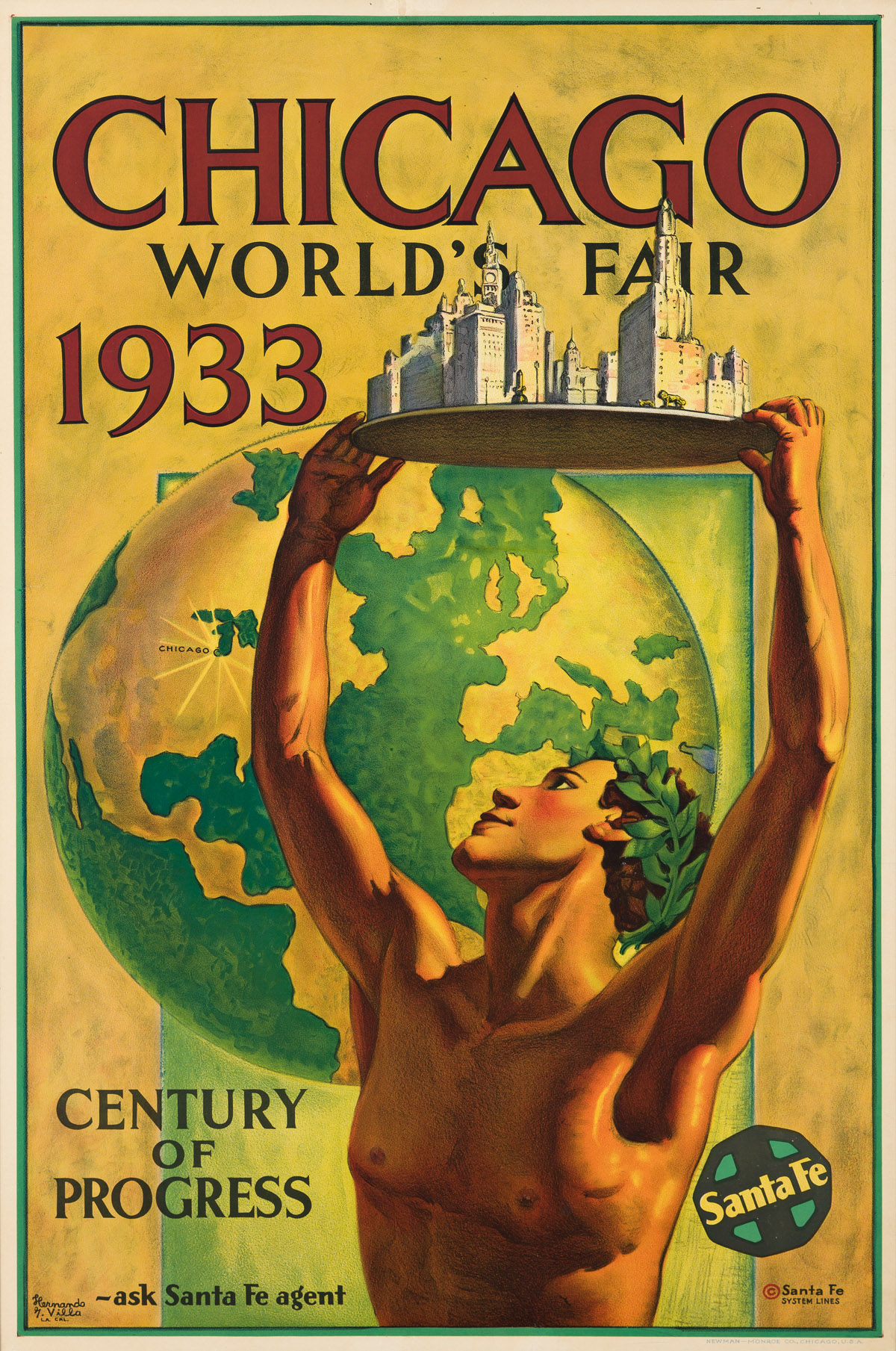 HERNANDO G. VILLA (1881-1952). CHICAGO WORLDS FAIR / CENTURY OF PROGRESS. 1933. 41¼x27¾ inches, 104¾x70½ cm. Newman-Monroe Co., Chicag